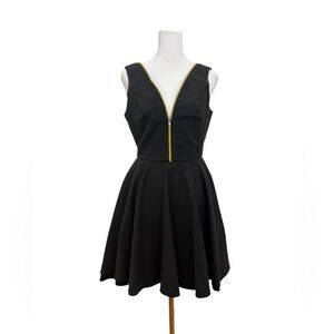 Ark & Co Black Fit and Flare Dress Deep V Gold/yellow  Zipper Skater Dress Small